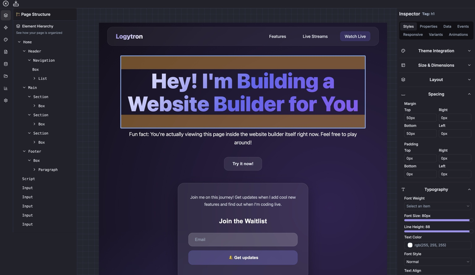 Logytron No-Code Platform Interface - Complete Visual Development Environment